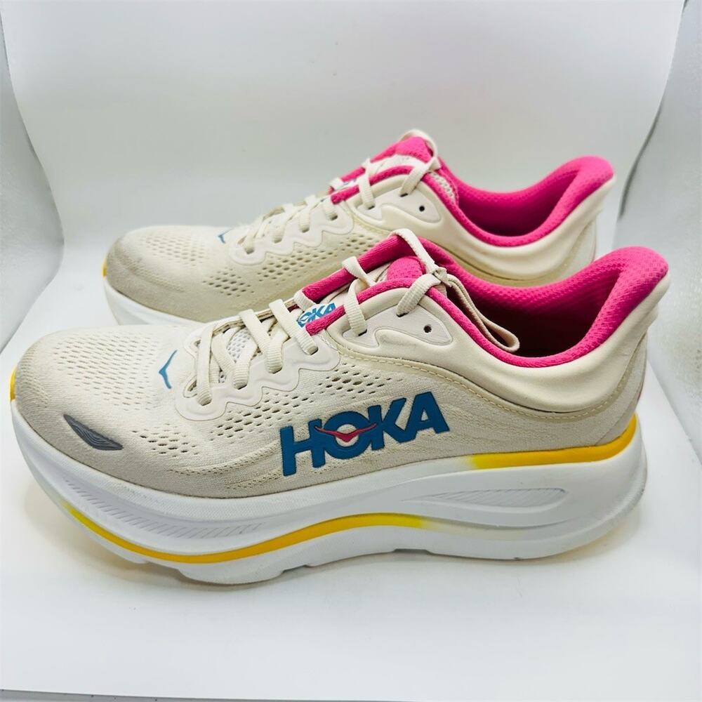 HOKA Bondi 9 Women's Running Shoes Alabaster Birch Pink Yellow Size 9B - Picture 3 of 13